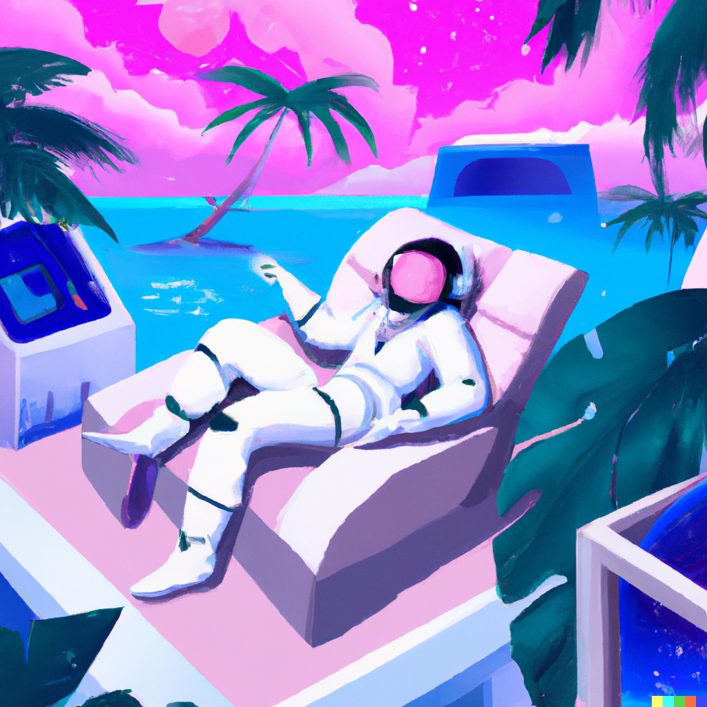 astronaut lounging in a resort